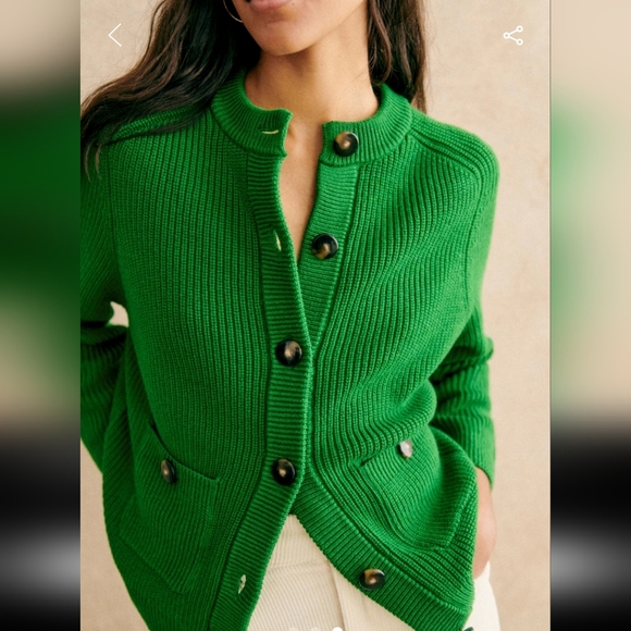 Sezane Green Merino Wool/Organic Cotton Madeline Cardigan - Picture 3 of 4
